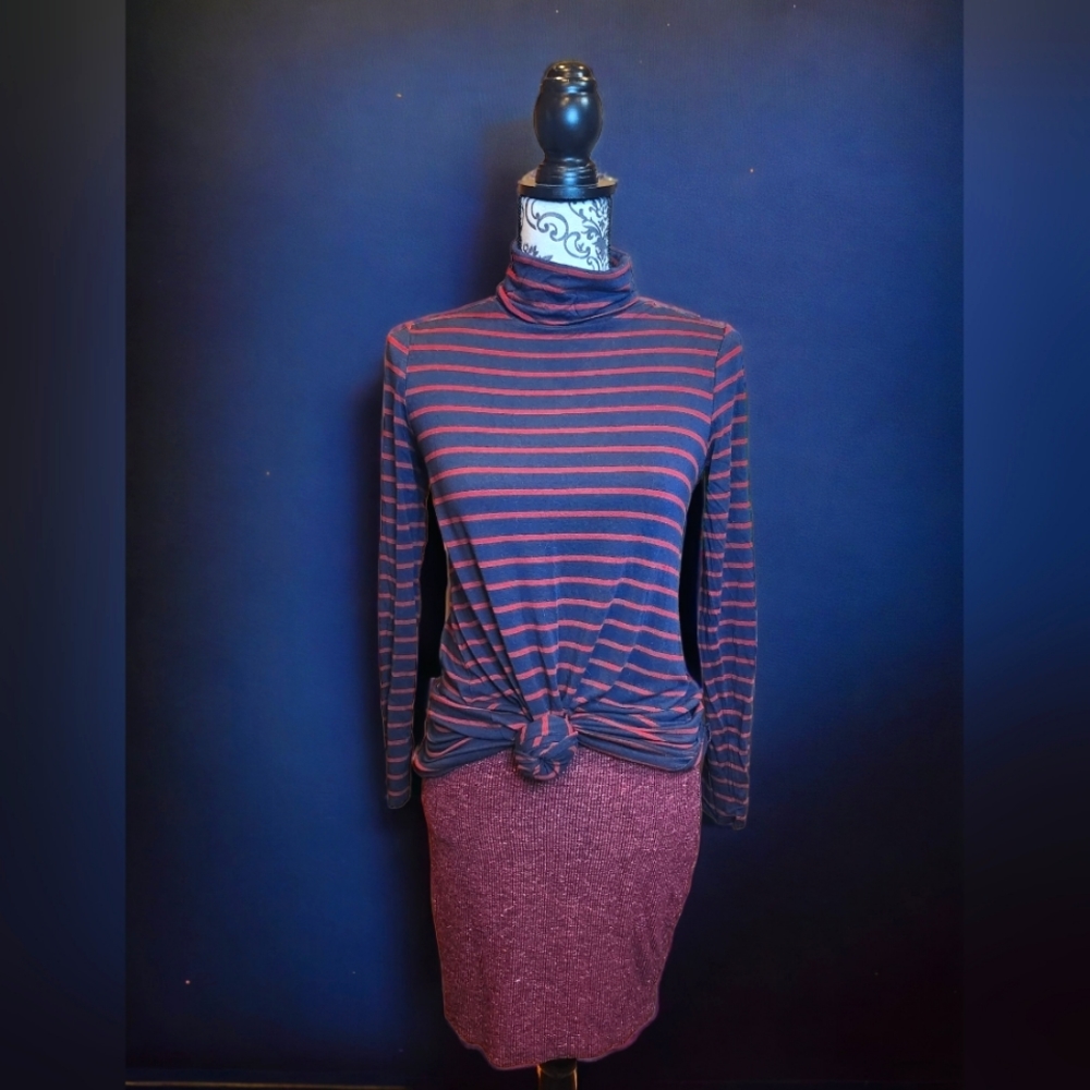 Bailey 44 Long Sleeved Striped Layered Turtle Neck Dress Size M In Burgundy